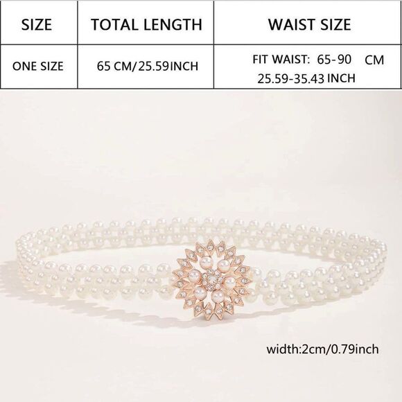 Pearl Rhinestone Decor Elastic Stretchy Belt NEW
